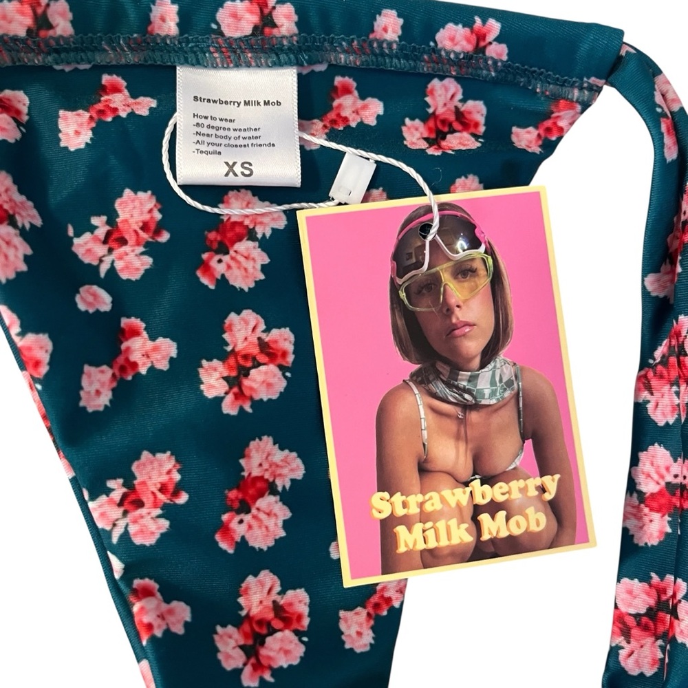 Strawberry Milk Mob Gecko Top And Bottom 2-Piece Floral Bikini — XS And S - Picture 10 of 16